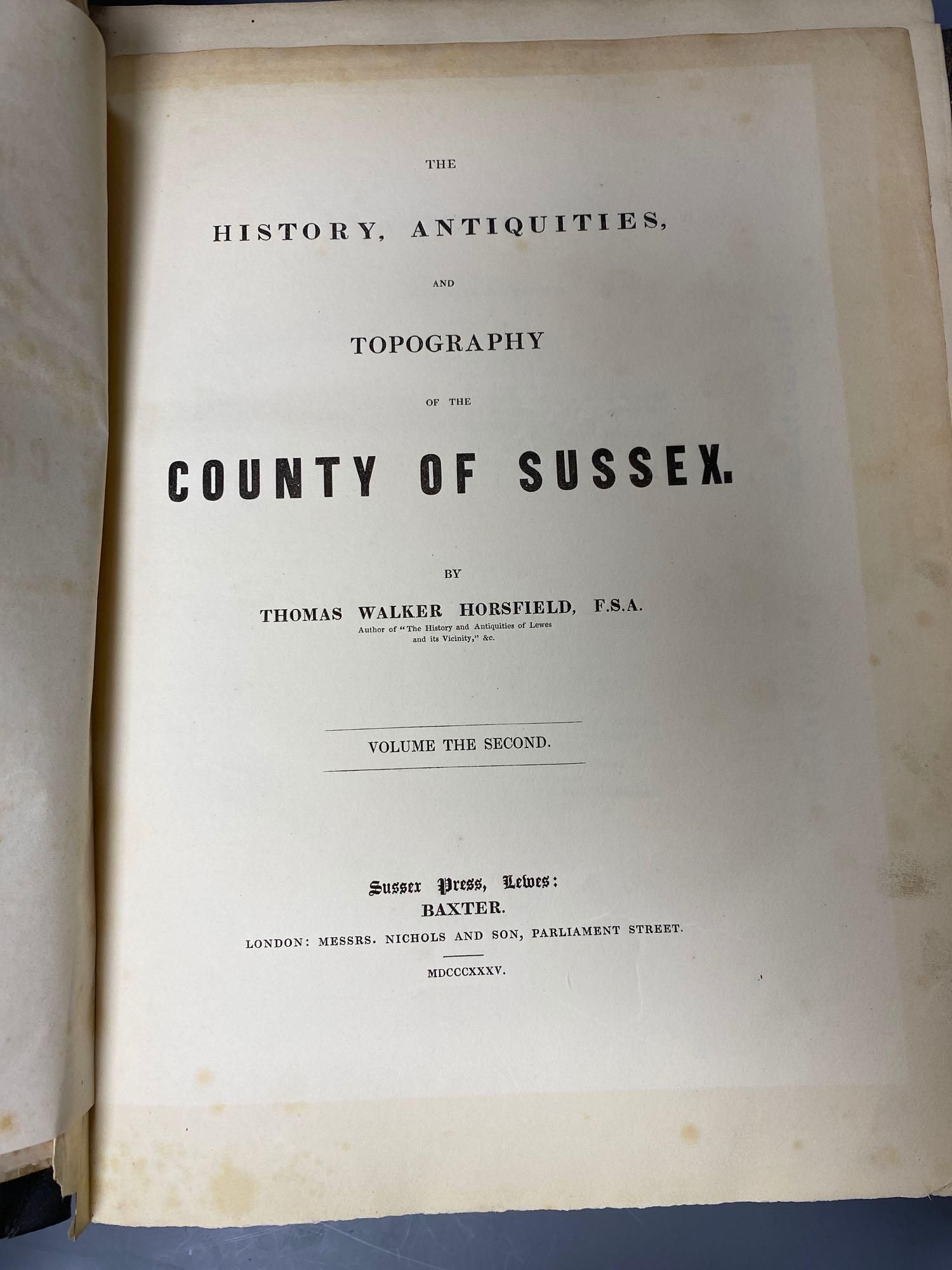 Horsfield, Thomas Walker - The History, Antiquities and Topography of the County of Sussex, 2 vols, Lewes 1835 (sold waf)